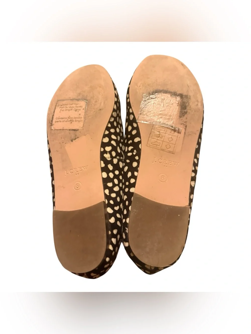 J.Crew Calf Hair Black With Ivory Speckles Almond Toe Slip On Flats Size 8